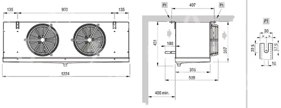 výparník ECO - Luvata GCE252G8ED, 1.96 kW (dT 8 st., R404) s odtáváním